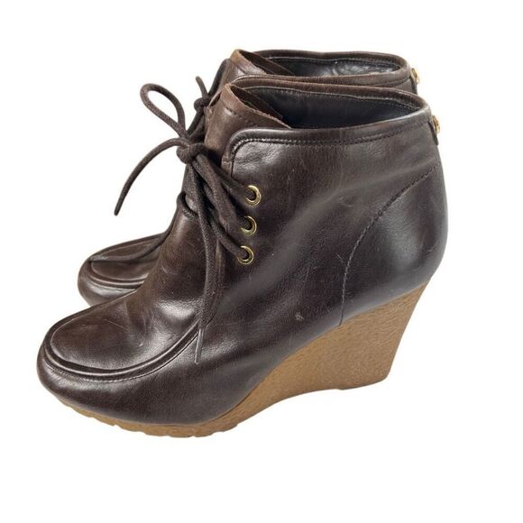 Michael Kors Booties Boots Shoes Wedge Leather Brown - Picture 1 of 7